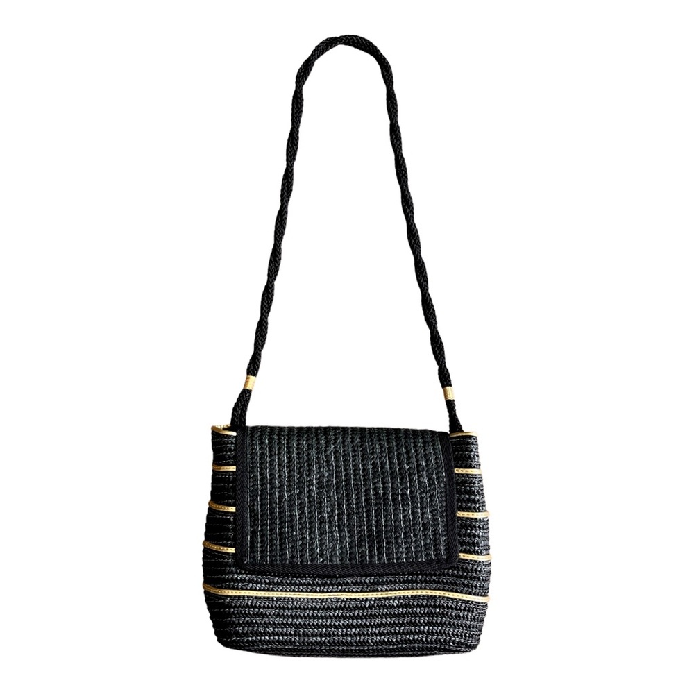 Vintage Black and Gold Straw Woven Bag